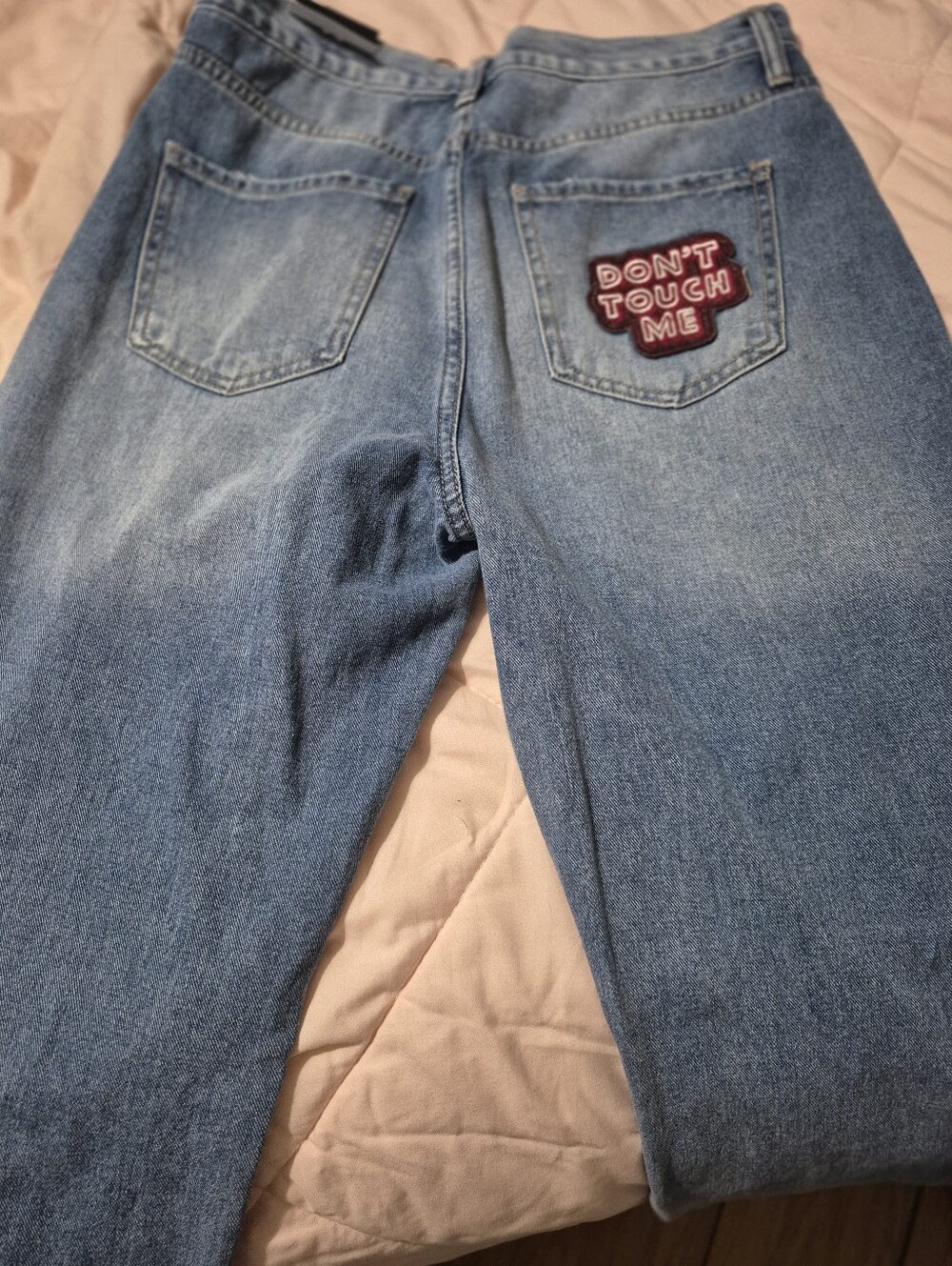 So Cute!! Fashion Nova Light Blue High-Rise Wide Leg Patched Jeans - Blue - Picture 4 of 5